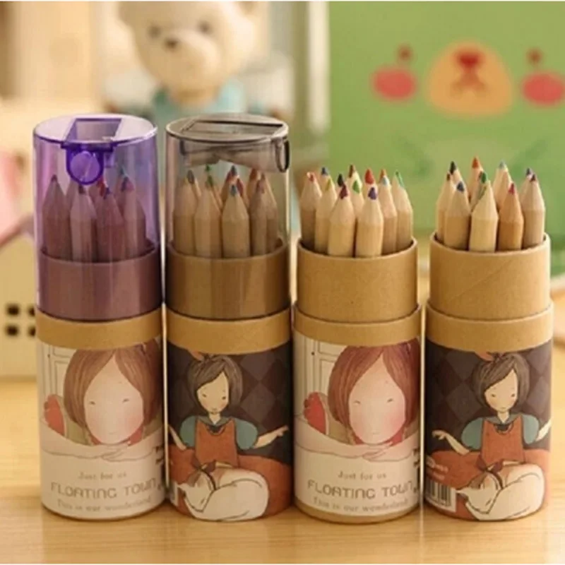 

Student 12 pcs/lot Cute Kawaii 2B Wooden Pencil DIY Colored Pencils Set with sharpener for Kids Korean Stationery 5016