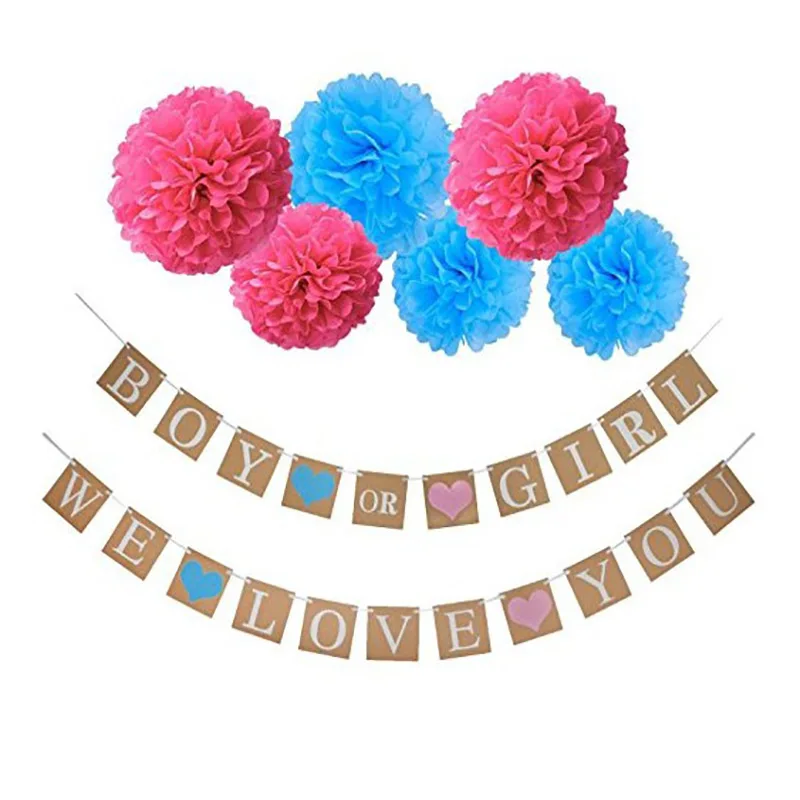 

HAOCHU 1Set 3Meters BOY or GIRL WE LOVE YOU Banner Baby shower Tag String Letters Cute Paper Photography Backgrond Props Decor