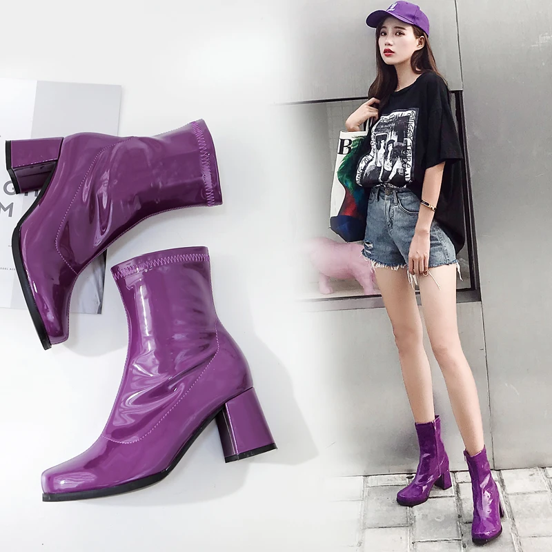 

2018 European and American new fashion patent leather riding boots trend versatile comfortable sexy women's single boots.