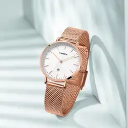 VINOCE Новый 2019 Для женщин часы со стразами элегантные Водонепроницаемый топ-абсолютно натуральная с сетчатым ремешком женские наручные часы