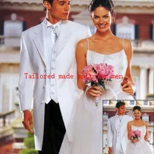 Индивидуальные белые Ivoly три кнопки тупым отворотом GroomTuxedos BestMan для шафера на выпускной костюмы мужской свадебный костюм(куртка+ брюки+ жилет+ галстук
