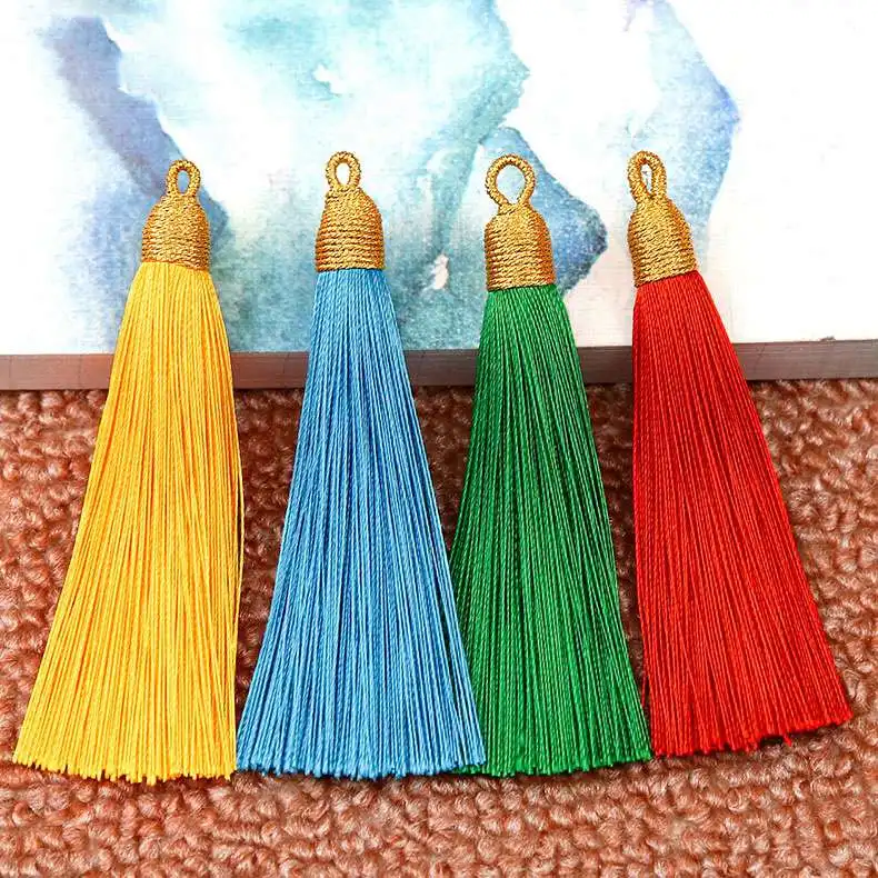 5Pcs/Lot 8cm Gold Color Cap Silk Tassels for Diy Earring Pendant Charm Satin Tassel Diy Crafts Jewelry Making Earring Findings Jewelry Findings