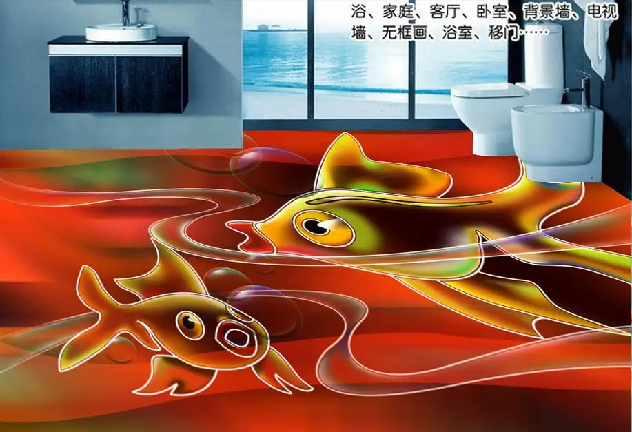 

custom wallpaper brick wall 3d flooring waterproof wall paper Fish painting parquet 3d floor self adhesive wallpaper