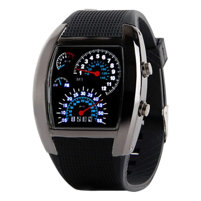 

Fashion watches Mens Watch Digital Aviation Turbo Dial Flash LED Watch Gift Mens Lady Sports Car Meter