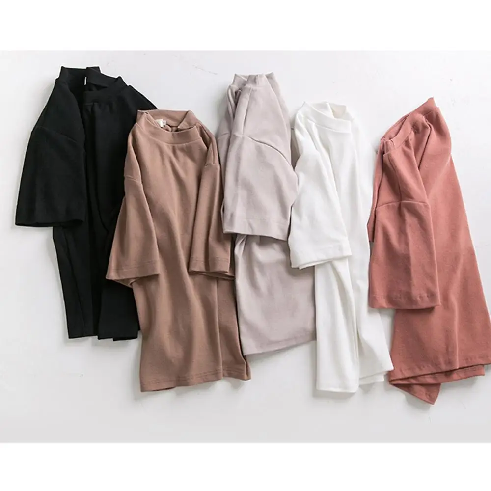 النساء بسيطة بلون تي شيرت الصيف يا الرقبة قصيرة الأكمام المحملة القمصان عارضة فضفاضة المحملة قمم القطن الأبيض الإناث T قمصان