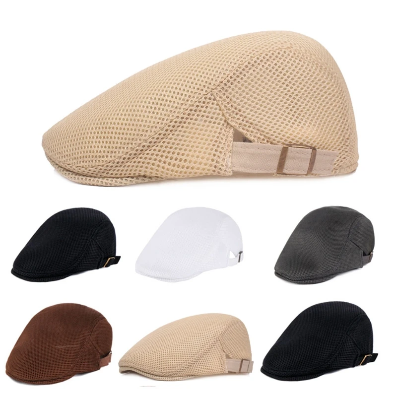 

Mens Breathable Mesh Summer Duckbill Hat Newsboy Beret Ivy Cap Cabbie Flat Soft