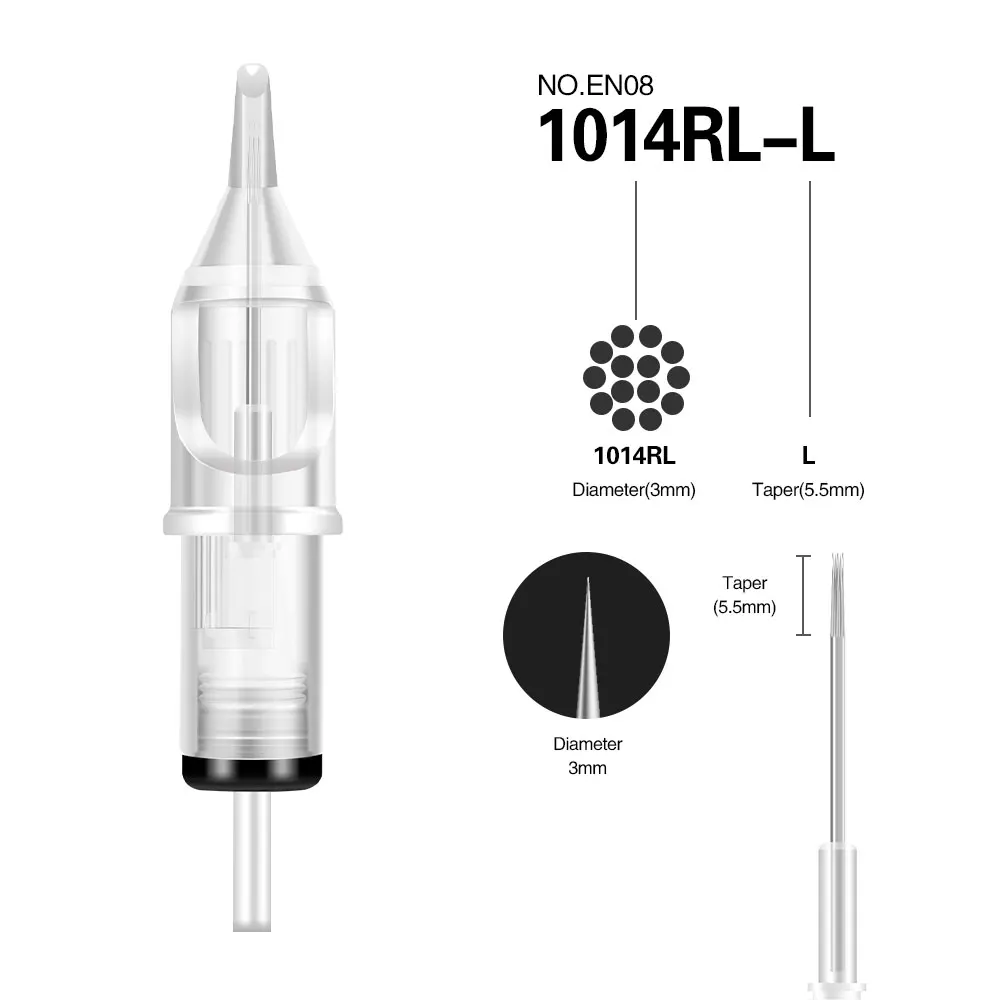 Клеймо 20 шт картридж иглы Одноразовые стерилизованные Перманентный макияж пирсинг иглы для татуировки пистолет машина EN08-RL - Габаритные размеры: EN08-1014RL