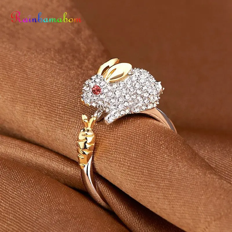 

Rainbamabom Vintage 925 Solid Sterling Silver Spinels Gemstone Wedding Engagement Opening Rabbit Animal Ring Jewelry Wholesale