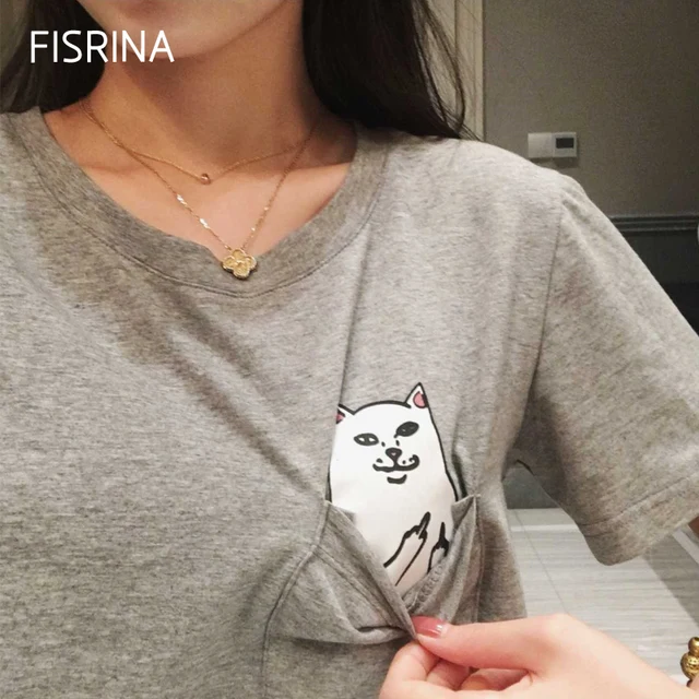 $US $7.22  Summer Print Middle Finger Pocket Cartoon Harajuku O-neck Short Sleeve Cotton Couple Tee Plus Size 