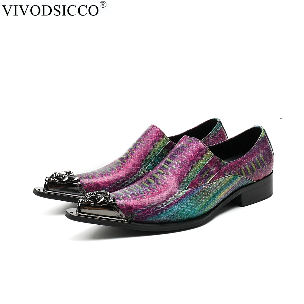 VIVODSICCO Италия дизайнер Мужская деловая обувь из натуральной кожи смешанных Цвет металлическим носком свадебные модельные туфли офисные