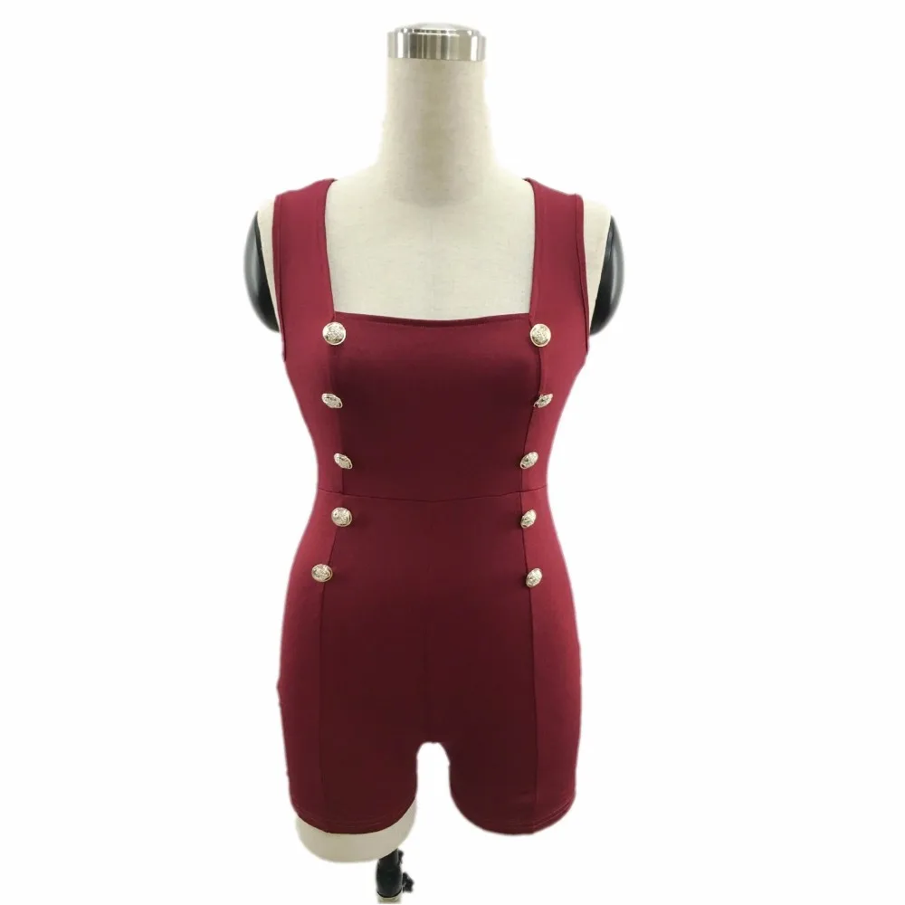 Gold Buttons Short Sleeveless Zip One Piece Bodysuit Gold Buttons Short Sleeveless Zip One Piece Bodysuit