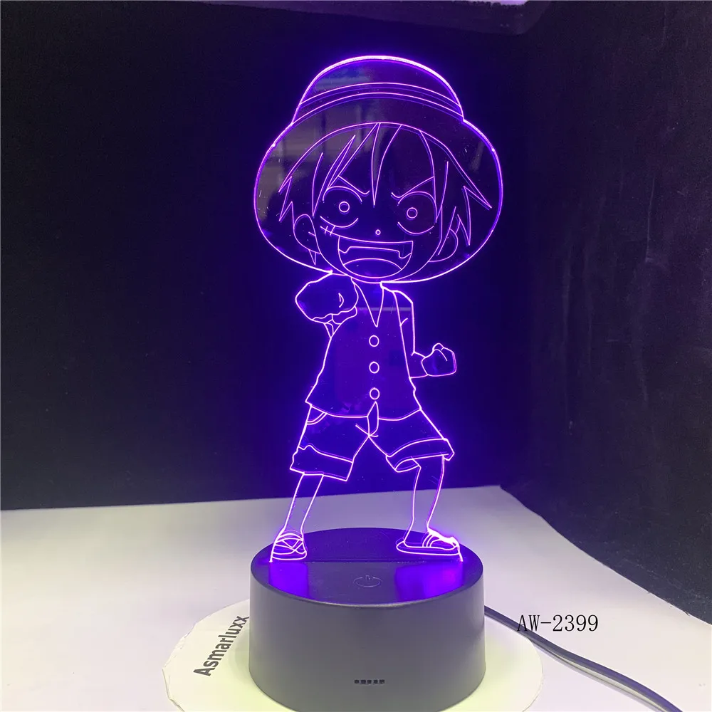 Одна штука 7 цветов Пеленальный стол фигурки лампа Луффи USB Led Настольная лампа 3D-2399
