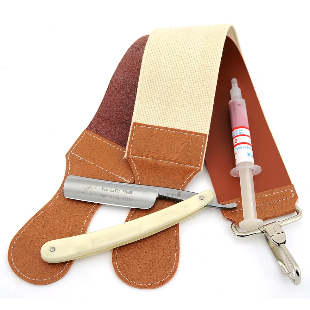 ZY Men Straight Edge Shaving Razor Cut Throat Knife + Leather