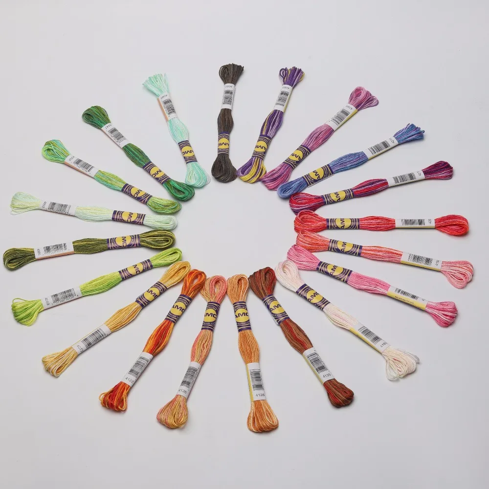 

20 Colors Variegated Cotton Floss 8 Meters skein Color Variation Gassed Mercerized Egyptian Cotton Embroidery Thread DMC Colors