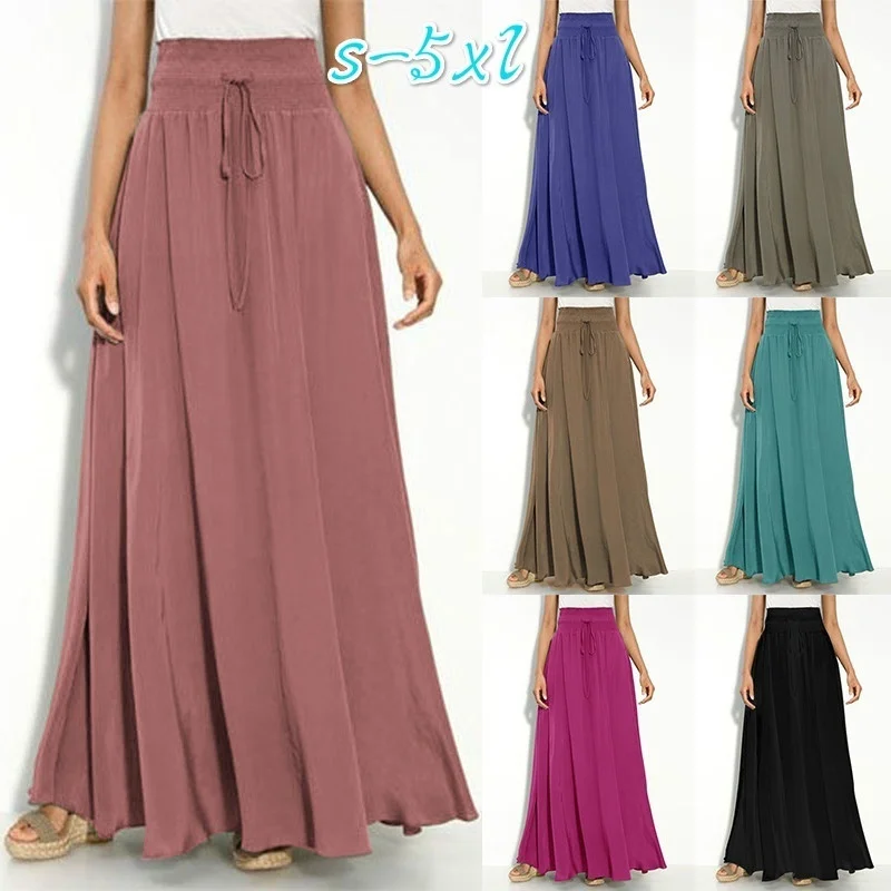 Women New Fashion Summer Street Grey Skirt Maxi Long