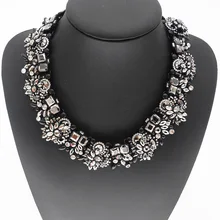 Чёрные Кристальные стразы, колье для женщин, большой воротник, большой нагрудник, ожерелье для женщин, винтажное Макси ожерелье ZA, ювелирное изделие