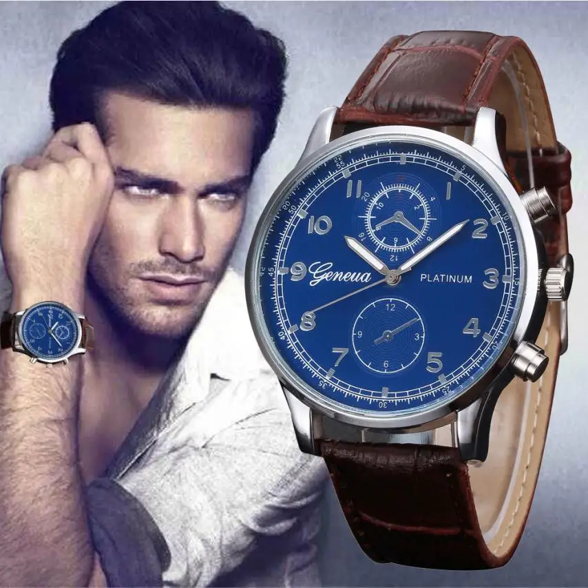 2018 Male Vogue Fashion Watches Six Pin Leather Band Quartz Analog Men's Wrist Watch durable