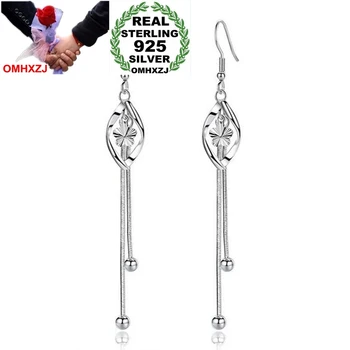 

OMHXZJ Wholesale Jewelry Lovely Fashion star for Woman Gift Plum Flower Bead 925 Sterling Silver Long Tassel drop Earrings YS222