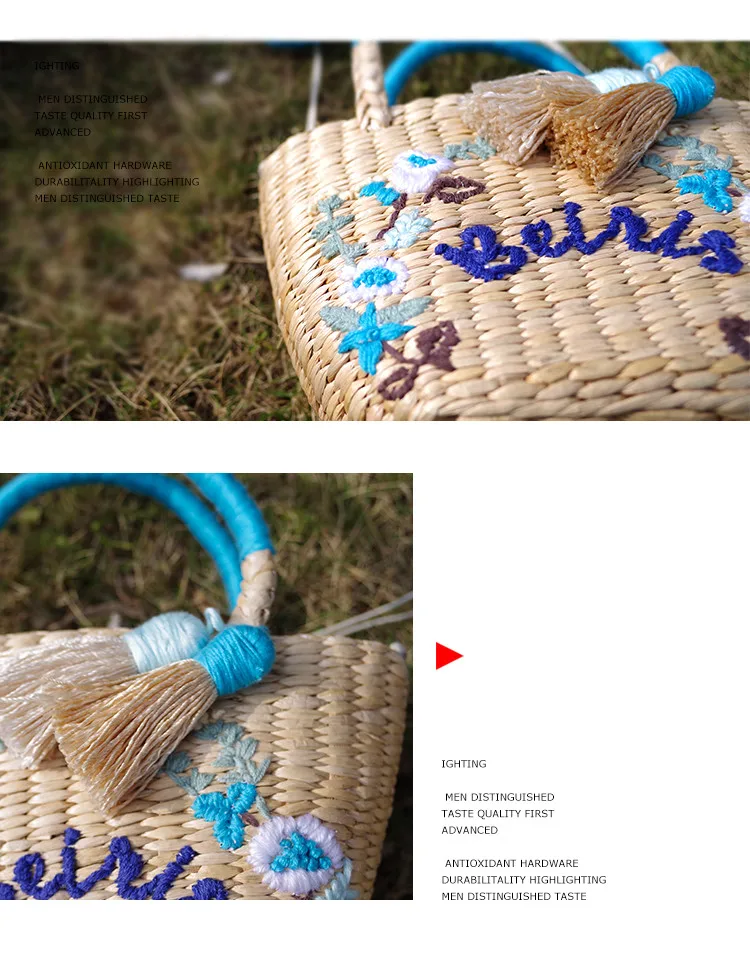 DIY пользовательские буквы для женщин соломенная сумка Мода цветок хит цвет сумки на плечо сумка большая буква кисточкой Соломенная пляжная