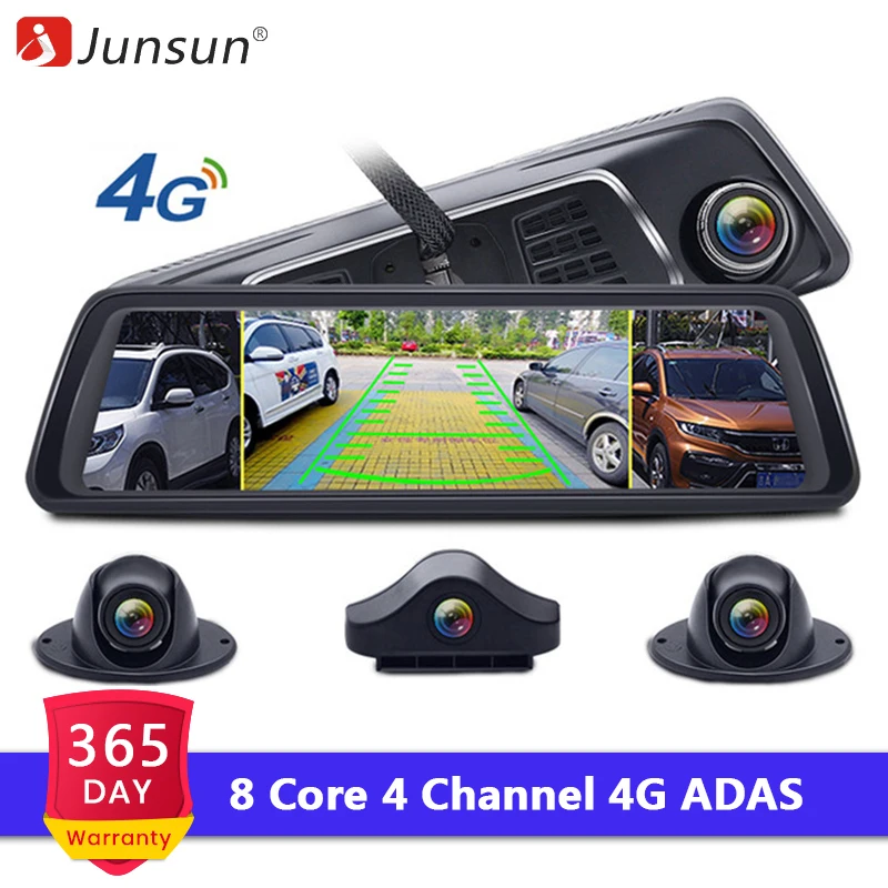 

Junsun K910 ADAS 4 Channel 8 Core Android Car DVR Camera Video Recorder Mirror 4G 10" Media Rearview Mirror Dash Cam FHD 1080P