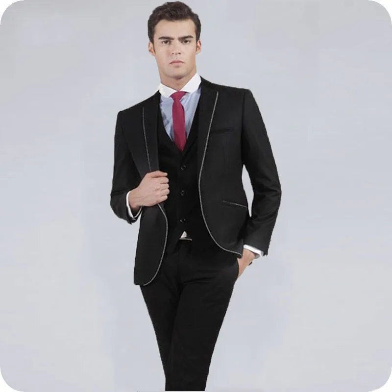 Custom Made czarne garnitury ślubne dla mężczyzn Blazers biały Slim Fit