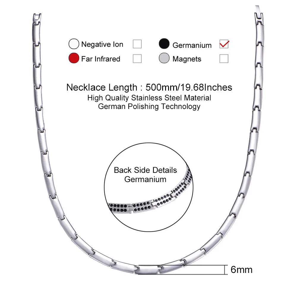 Высокое качество 316L Нержавеющая сталь изделий цепи ссылка Германий ожерелья для Для женщин здоровья био ювелирных изделий