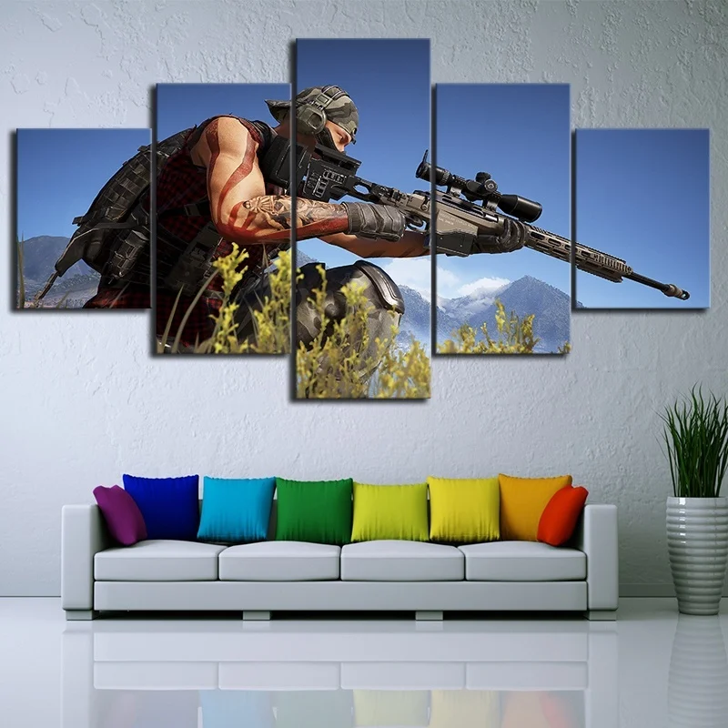 

5 Piece HD Wall Picture Special Force Sniper Ghost Recon Game Poster Children Room Wall Painting