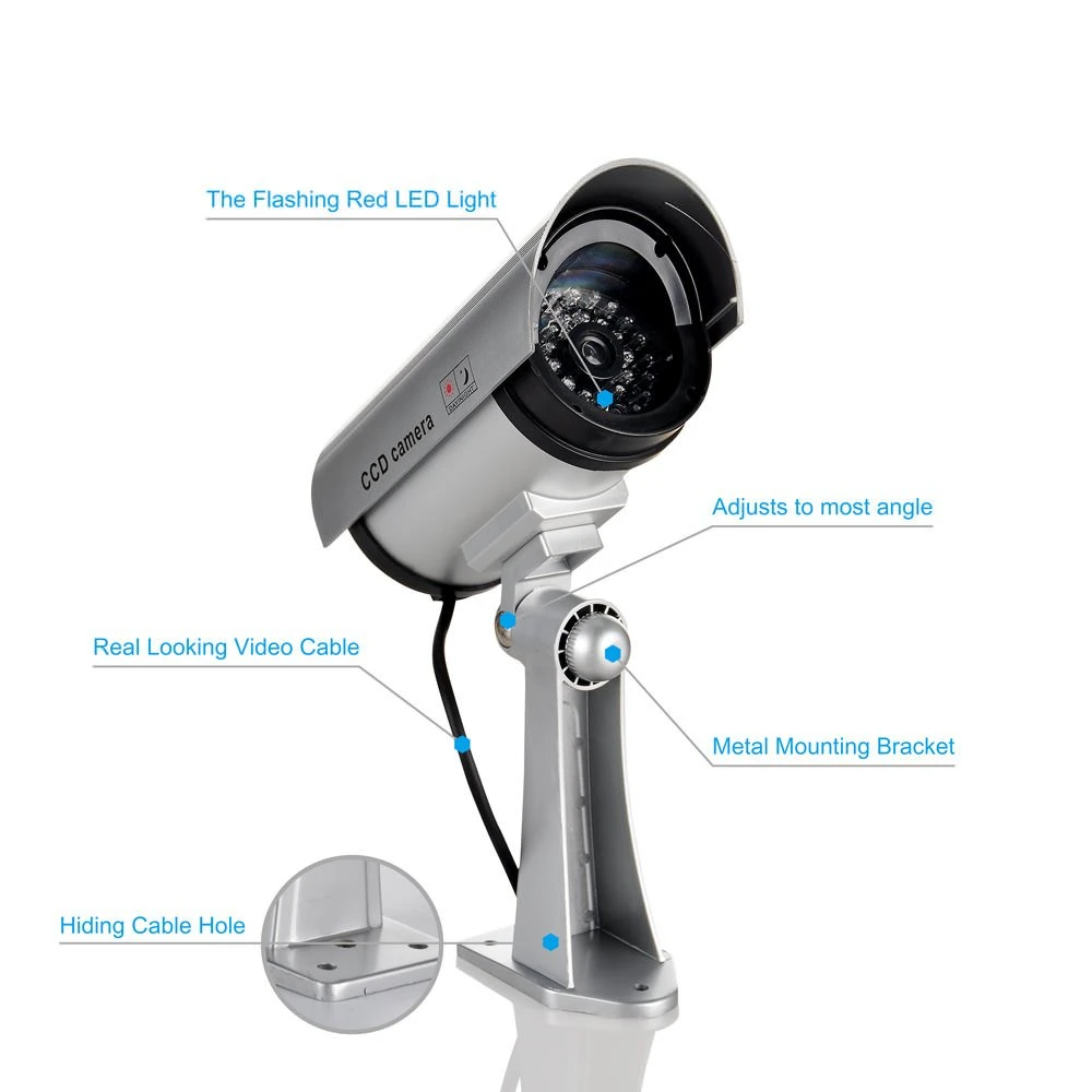 2PCS Dummy Fake Camera CCTV Surveillance Camera Shop Home Security LED Light Simulation Camera Waterproof Outdoor Camera