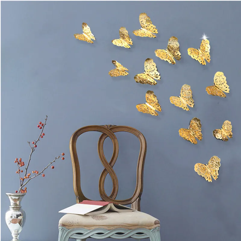 Zilue-12pcs-Gold-Silver-Three-Dimensional-Hollow-Butterfly-Sticker-3-Shapes-For-Wall-Living-Room-Bedroom
