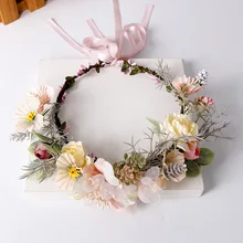 Korean wreath pink ribbon garlands flower fashion headdress bride princess wedding bridesmaids hair accessories korean silk yarn flower bride headdress beauty wedding hair accessories pink hair ornament diadem mariage bijoux de tete cheveux