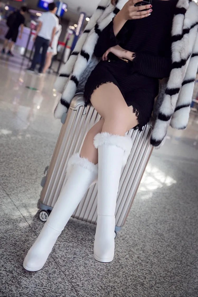 Зимние водонепроницаемые сапоги до колена на меху, на высоком каблуке, с круглым носком, белого и черного цвета пикантные модные рыцарские женские сапоги на тонком каблуке MAZIAO