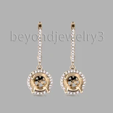 6 мм круглые сережки с полукреплением из твердого 14 К желтого золота 0.30ct алмазные сережки крепления в капле для продажи WE053