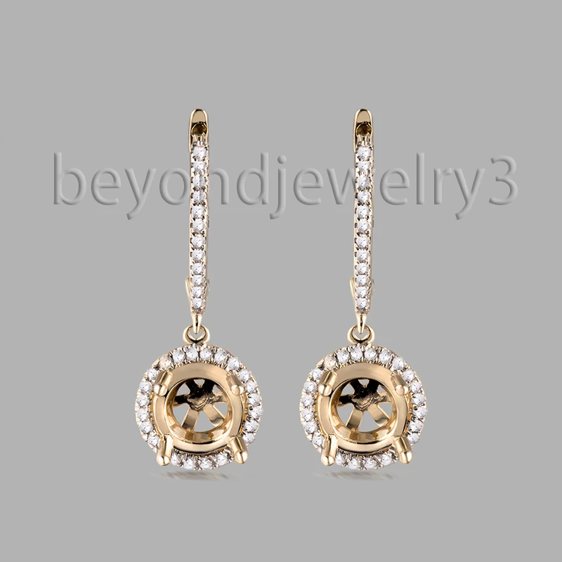 

6mm Round Earring Semi Mount Solid 14K Yellow Gold 0.30ct Diamond Earring Mounts In Drop For Sale WE053