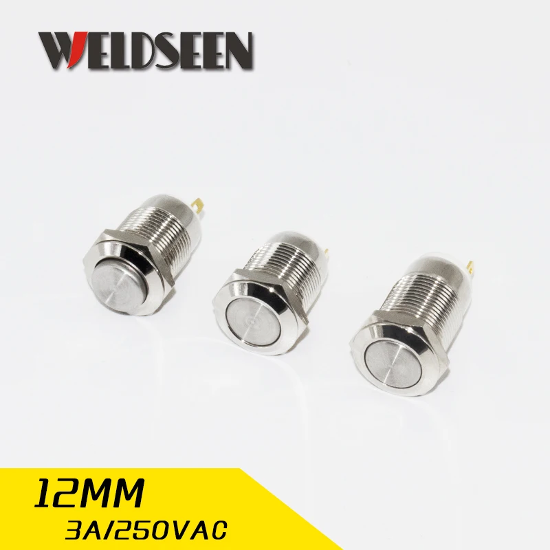 

12mm Reset Momentary Self-Locking Metal Push Button Switch 3A/250V Waterproof Gilded Car Power Button Switch