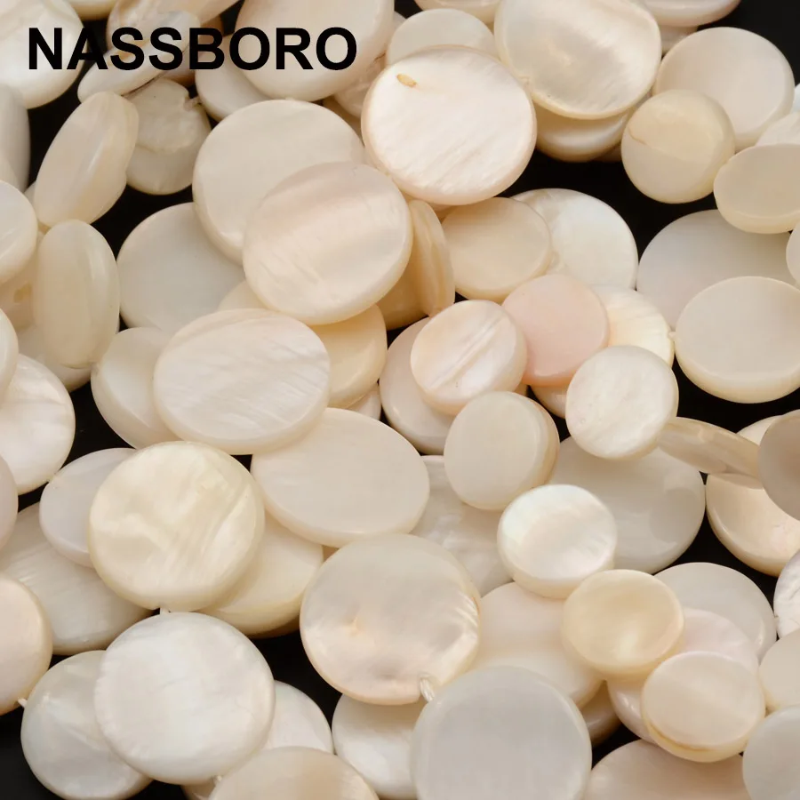 

Fashion Flat Round Shape White Shells Beads Natural Bead for Jewelry Bracelets Necklaces Diy Gift 15/12/10mm NASSBORO