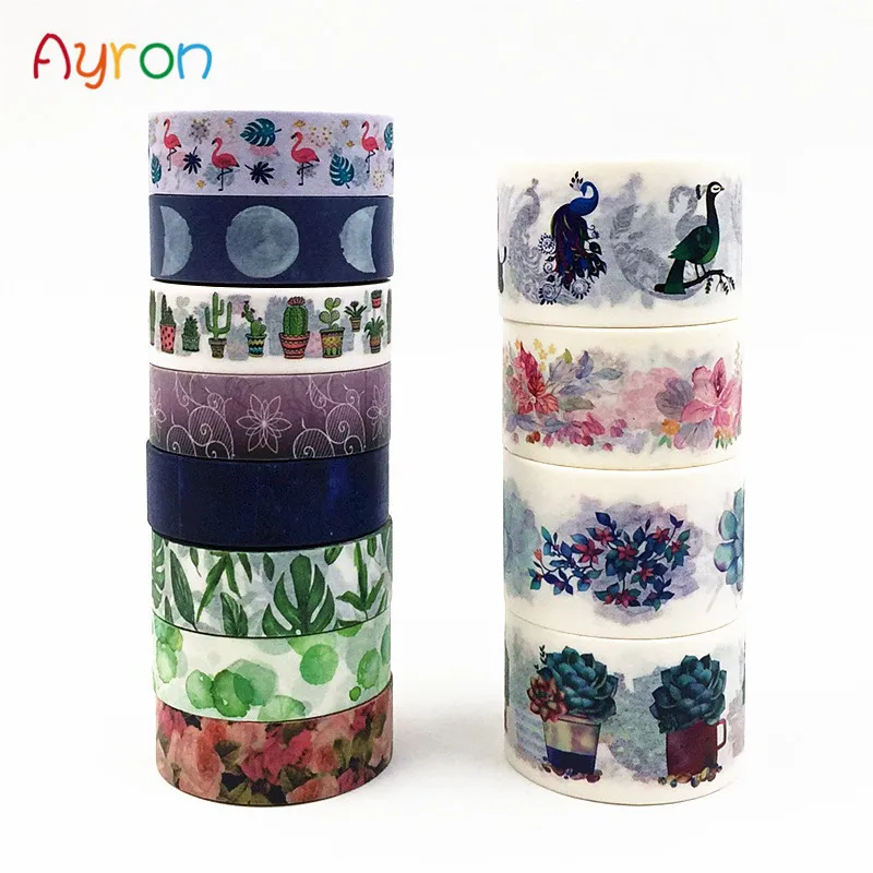 10m 귀여운 Lotkawaii 꽃 녹색 잎 달 장식 Washi 테이프 DIY 스크랩북 마스킹 테이프 학교 사무용품