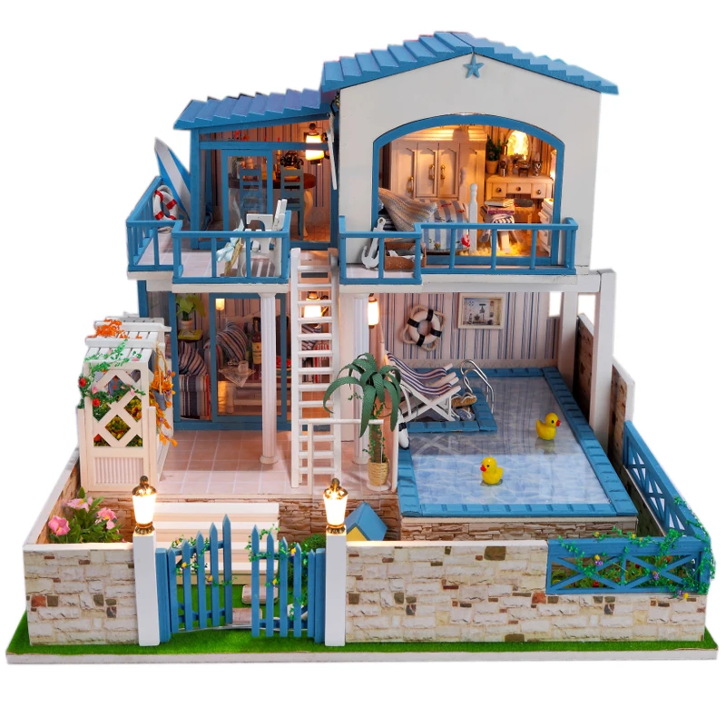 13829 Хонгда Большой DIY деревянный миниатюрный кукольный домик вилла Кукольный дом светодиодные фонари миниатюры для украшения игрушки для девочек