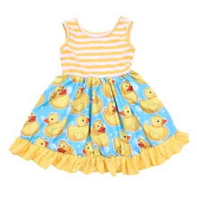 Желтый утенок из мультфильма, платье с принтом для малышей летнее праздничное платье в полоску для маленьких девочек на день рождения эскиз детского платьица, летняя одежда