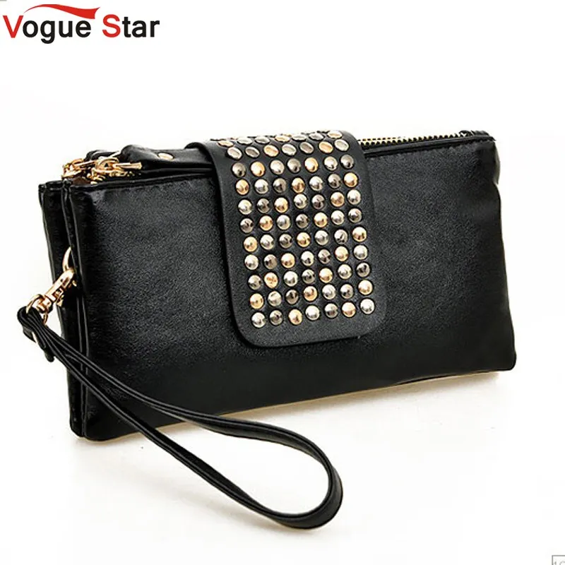  Vogue Star 2016 New Arrive Hot selling PU Leather fashion designer Rivet bag  women wallet Clutch  Bag  Foctory Price A17 