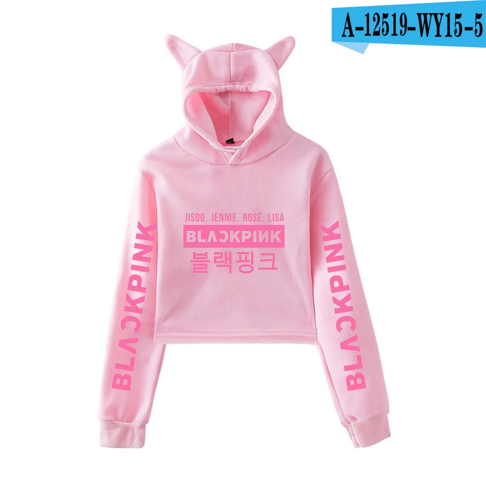 Blackpink harajuku Cat Ear Cap Hoodies fashion trend sala Cat Crop Top Women Hoodies Sweatshirt Sexy hot Kpop Clothes - Цвет: pink