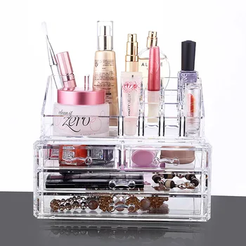 

Transparent crystal cosmetic storage box multi drawer laminated cosmetic skin care product storage box top dressing table finish