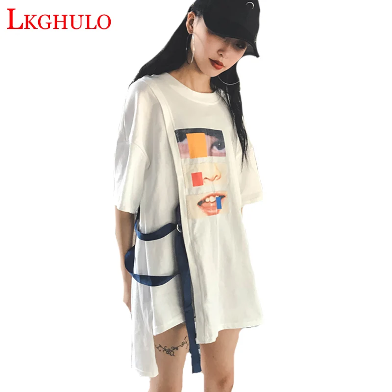 

Hot! Girl Fashion Oversized T-shirt Harajuku Punk Rock Short Sleeve Tee shirts Women Side Lace up korean Style Tops Clothes A503