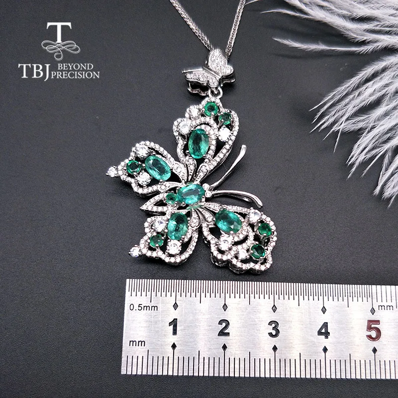 TBJ, большая бабочка Замбия Изумрудное ожерелье с подвеской из стерлингового серебра 925, прекрасное украшение с драгоценными камнями, женские вечерние юбилейные