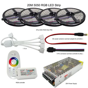 

RGB LED Strip Kit 5050 SMD Flexible Light DC 12V 60Led/m Strip Lamp + 2.4G LED Controller+Power Adapter Supply