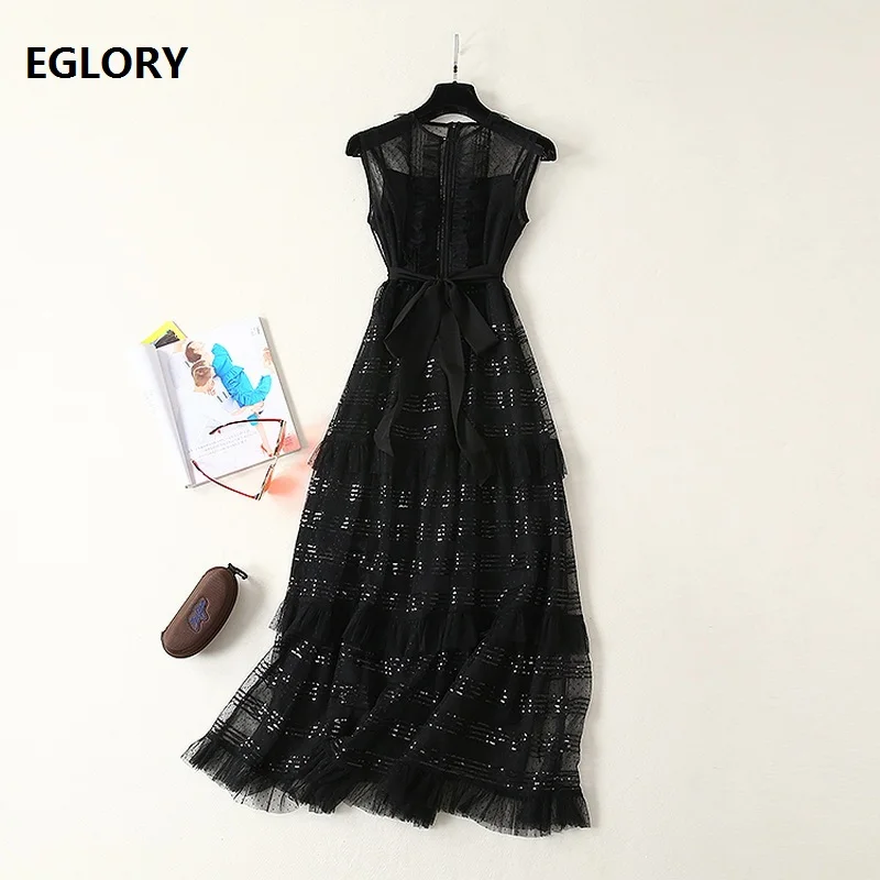 

Sequined Dress 2019 Summer Fashion Long Party Evening Vestidos Women Sexy Sheer Mesh Sequined Sleeveless Long Maxi Dress Club