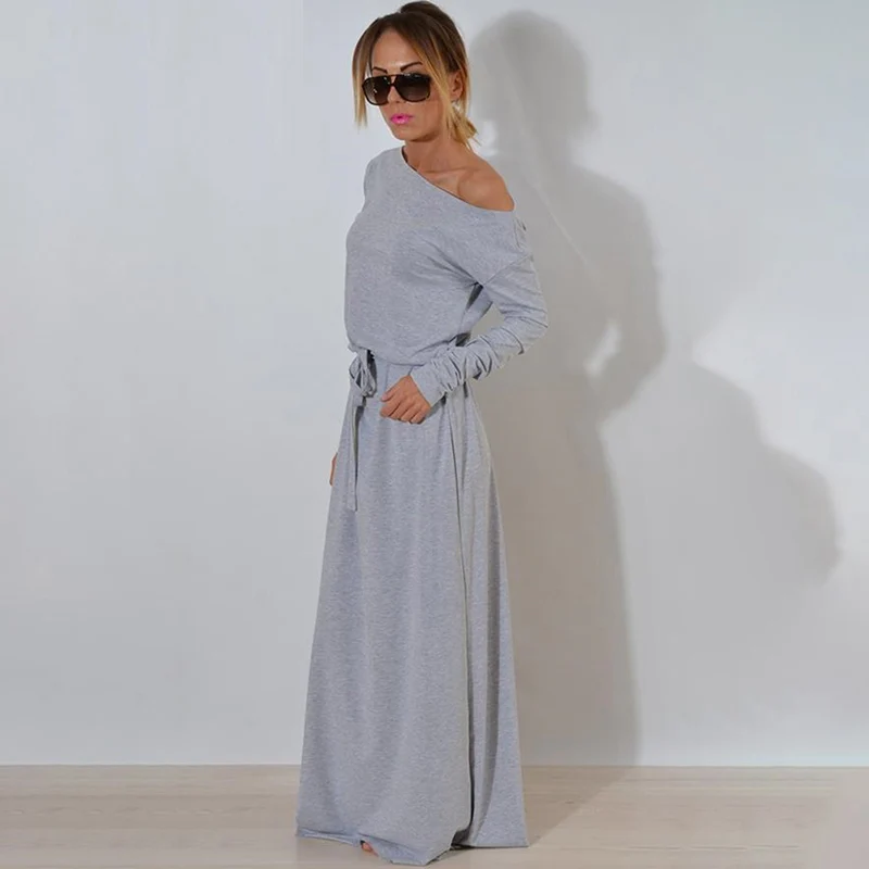 

Bigsweety New Casual Women Long Maxi Dress Autumn Spring Long Sleeve Solid Dresses Casual Floor Length Dress Femme