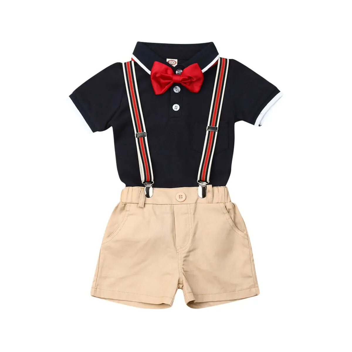 Gentleman Toddler Infant Baby Boys Formal Suit Top Short Sleeve Waistcoat Tie Pants Children's Clothes Suit 9M-5T - Цвет: A