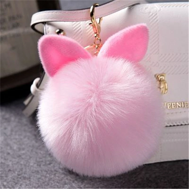 

Fake Rabbit Furs Ball Key Chain Porte Clef Pompom Fourrure Fluffy Fur Pom Pom Keychains For Women Bag Car Charms Bunny Keyring