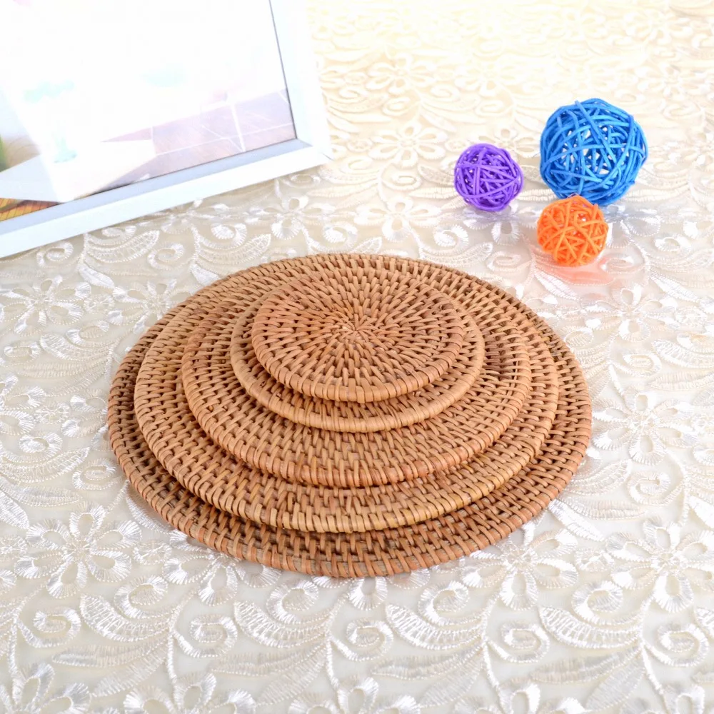 

Kinds Round Bamboo Coaster Tea Rattan Mat Insulation Natural Table Kitchen Carft