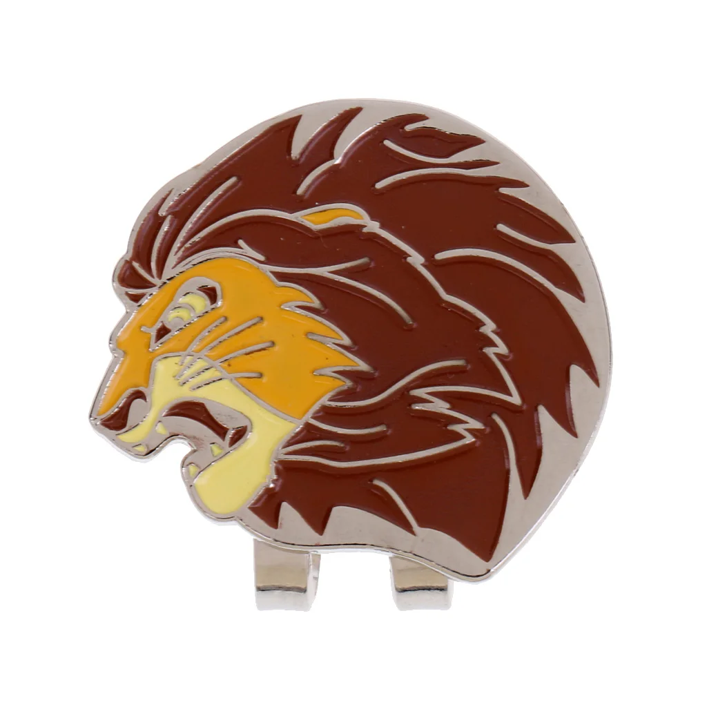 

Mighty Lion Alloy Golf Ball Marker Golf Hat Clip On Cap Visor Yellow + Brown